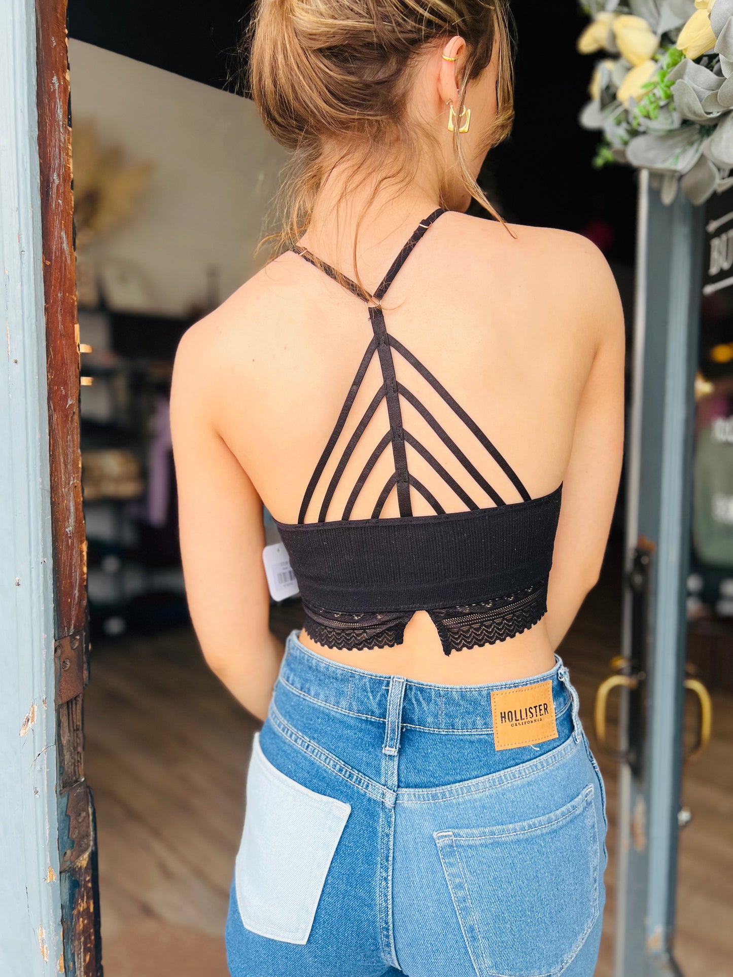 High Neck Crochet Lace Trim Bralette