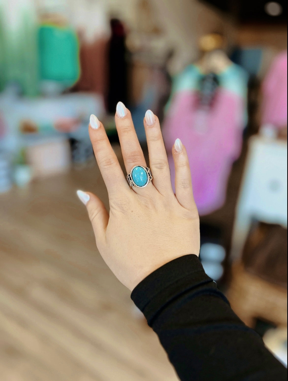 Oval Cut Adjustable Turquoise Ring