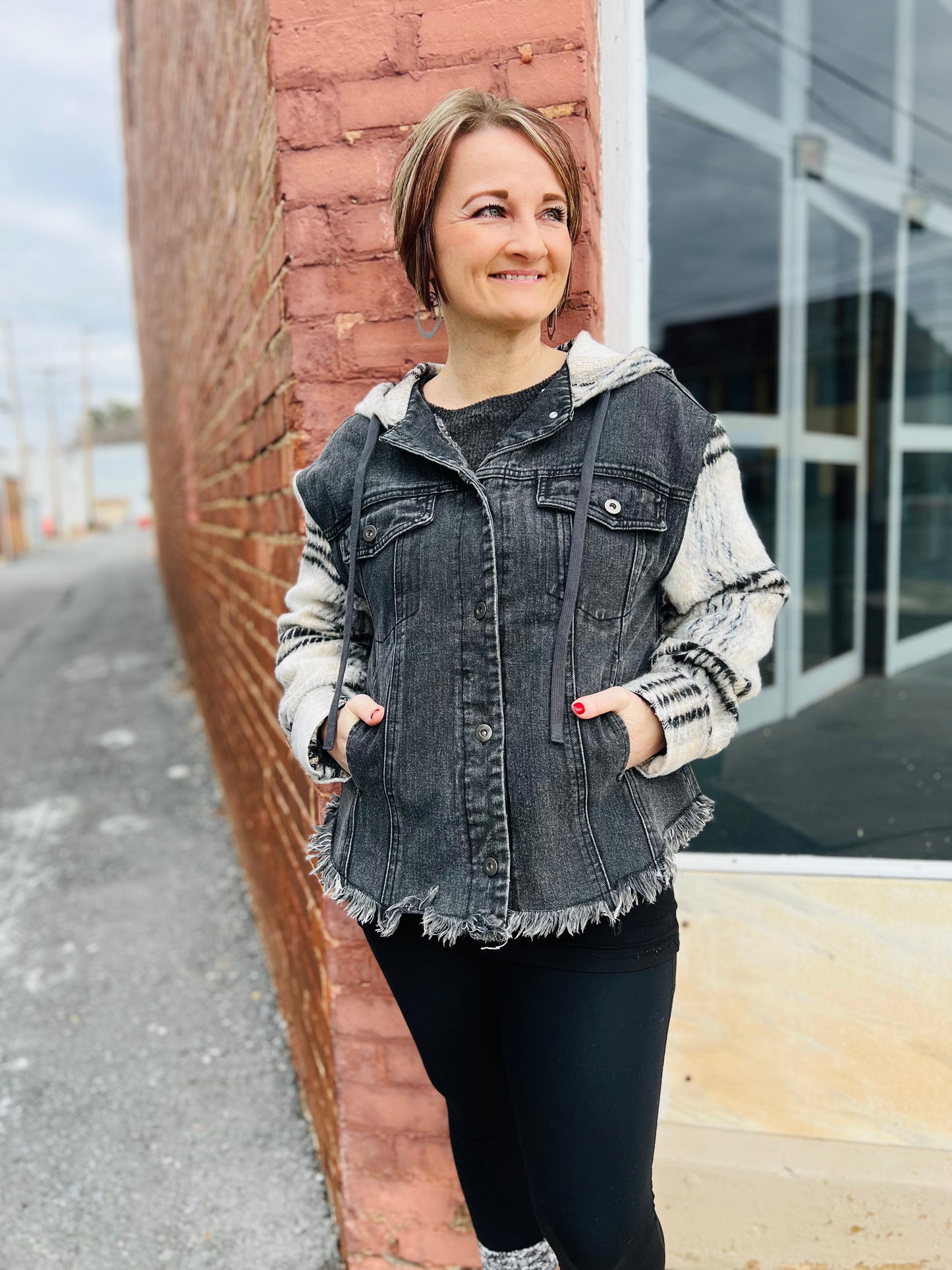 Flannel Sleeve & Hoodie Denim Jacket