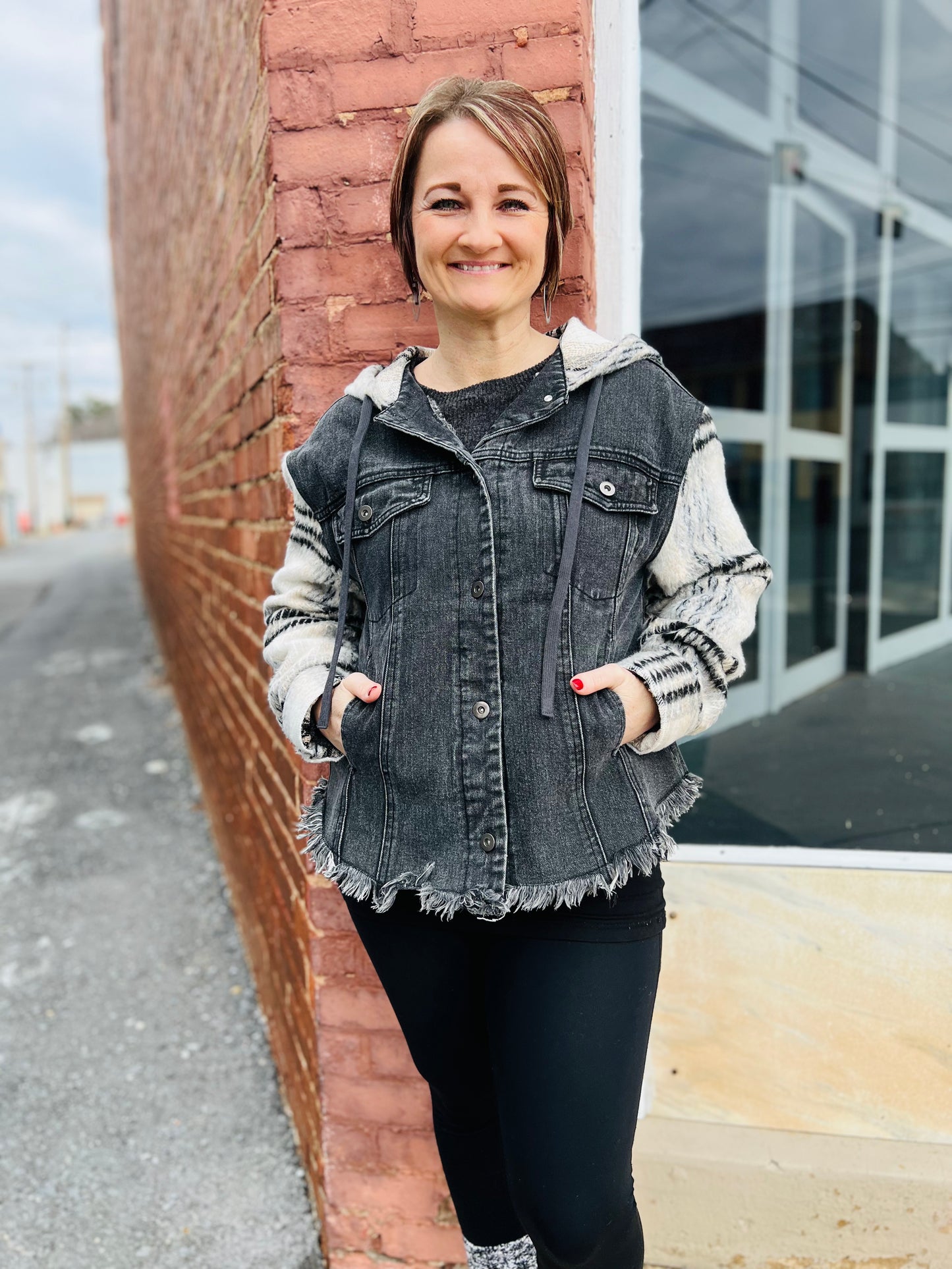 Flannel Sleeve & Hoodie Denim Jacket