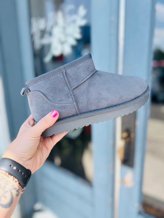 Suede Fuzzy Ankle Boots - Grey