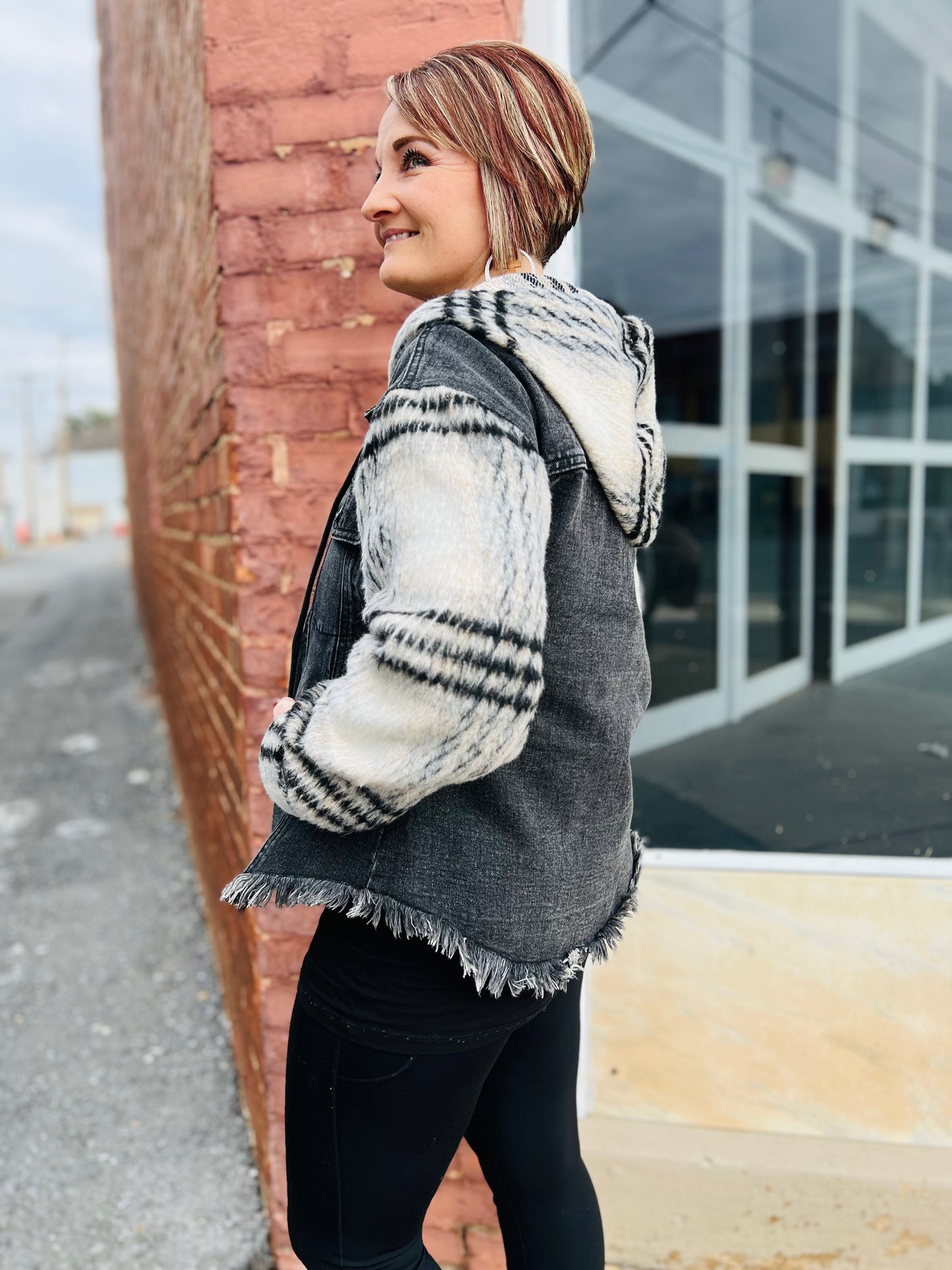 Flannel Sleeve & Hoodie Denim Jacket