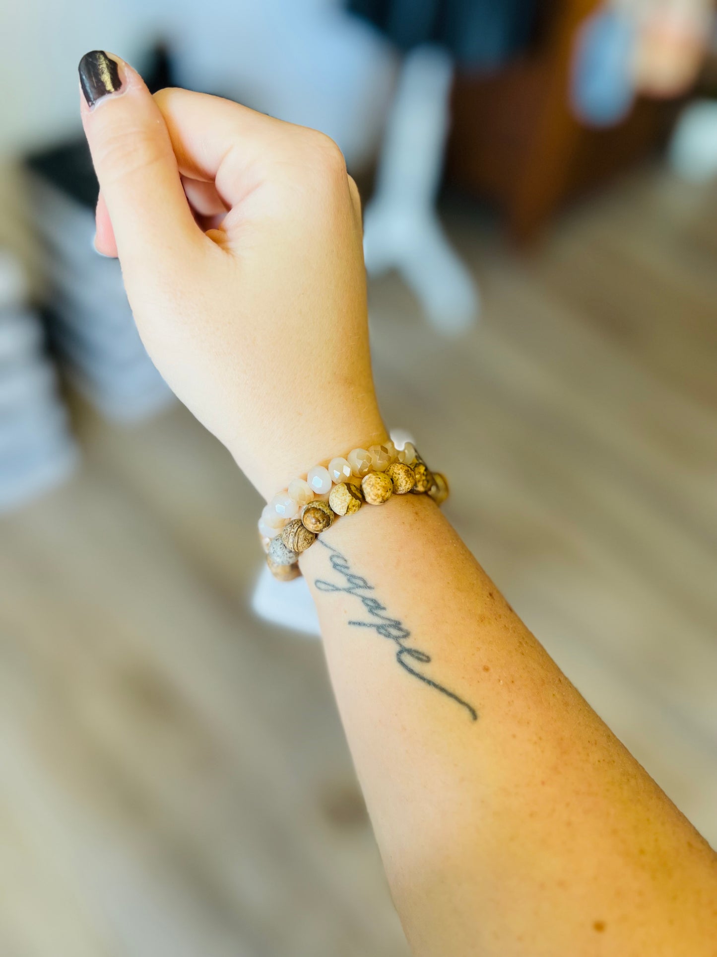 Double Layer Bead Metal Cross Bracelet