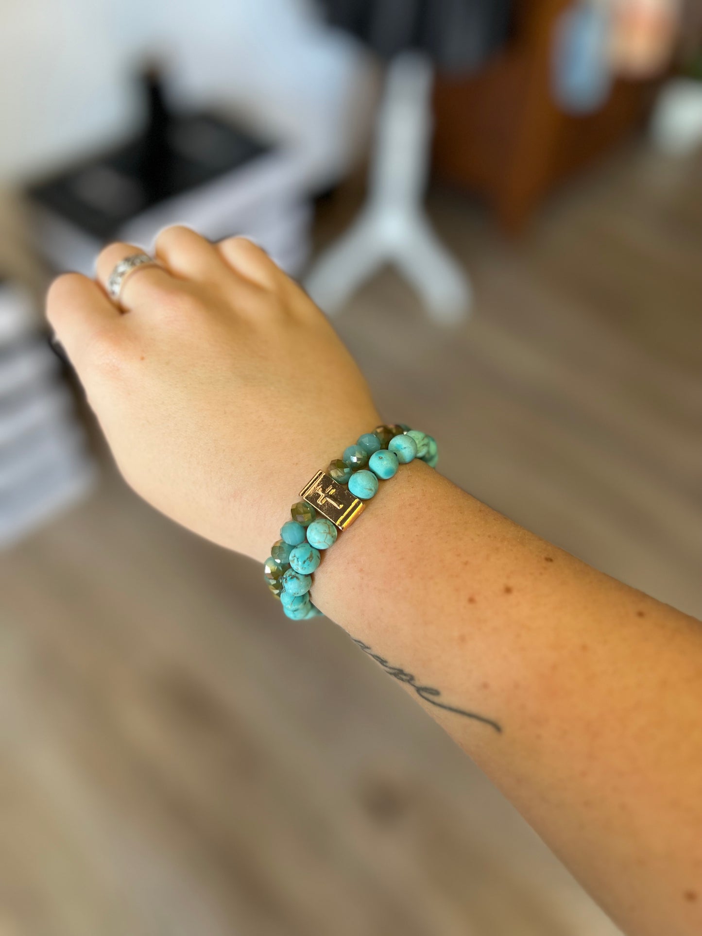 Double Layer Bead Metal Cross Bracelet