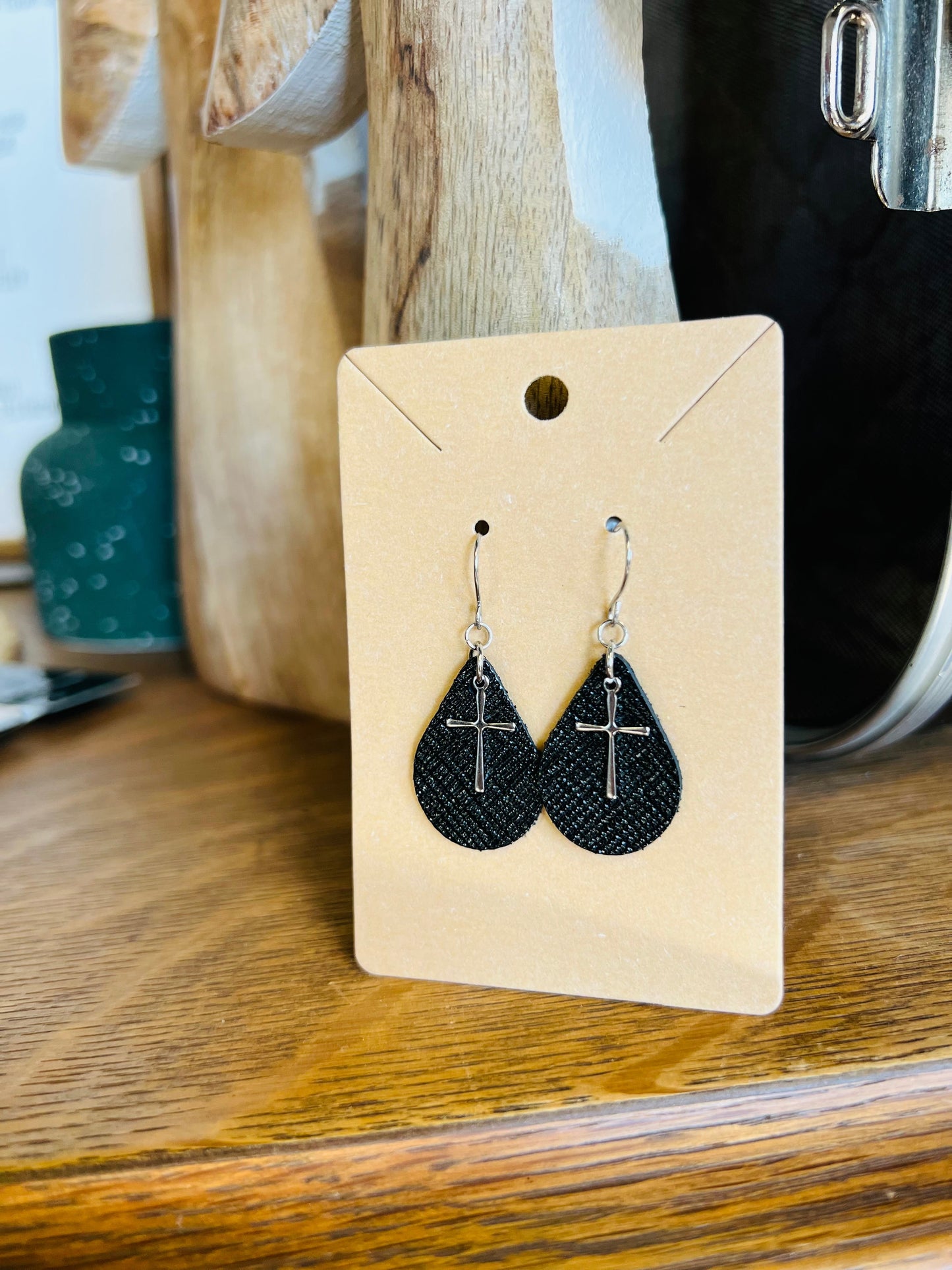 Small Teardrop Earrings | Cross Charm