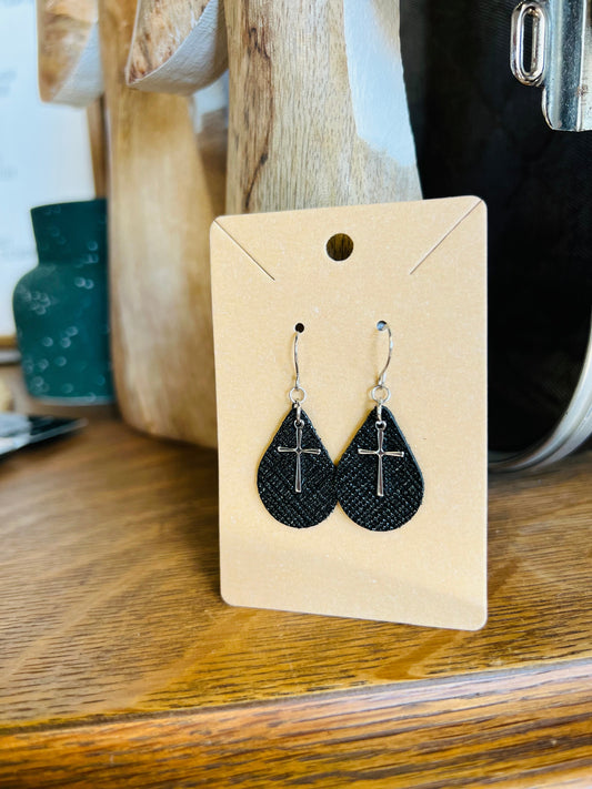 Small Teardrop Earrings | Cross Charm