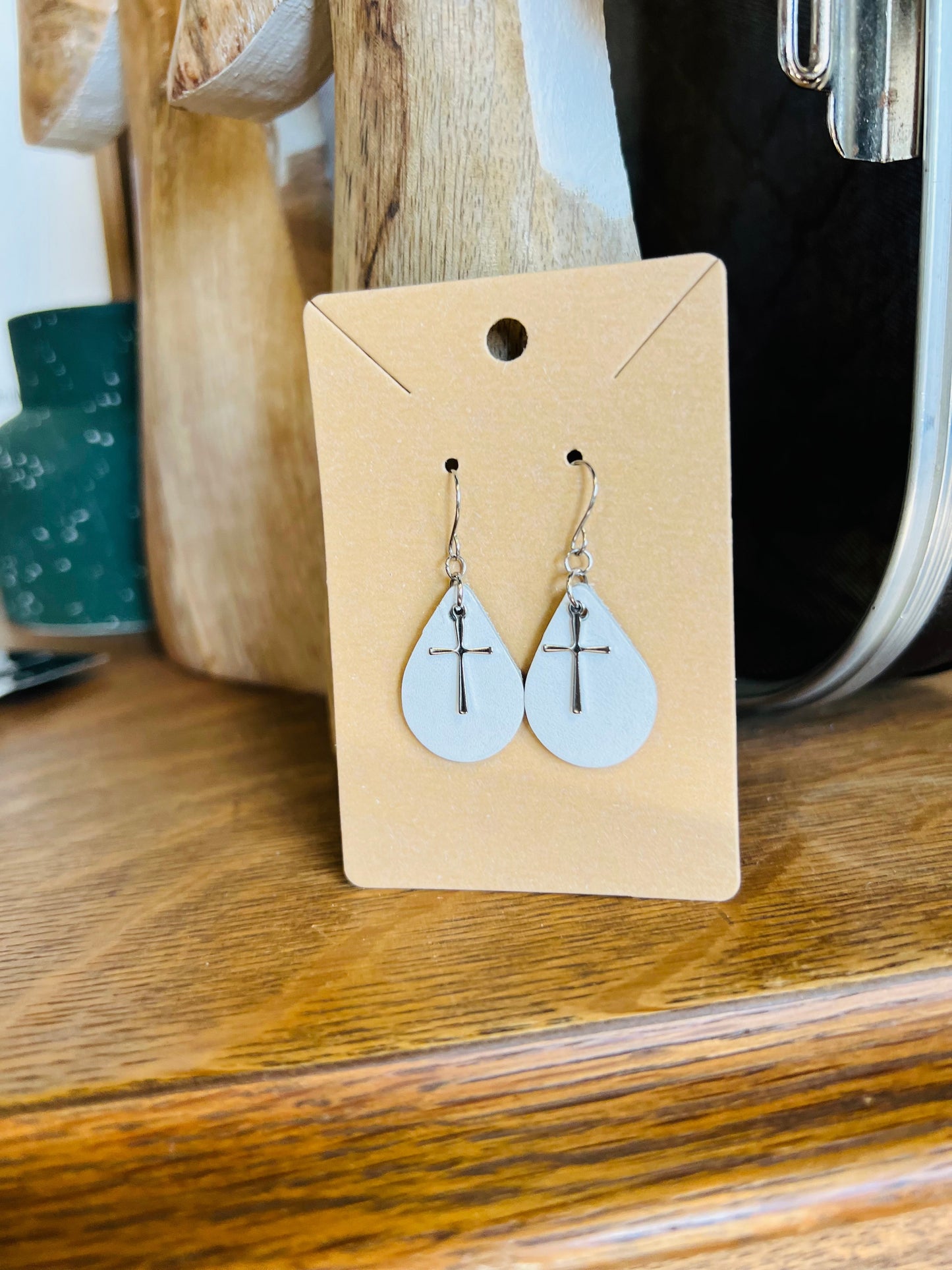 Small Teardrop Earrings | Cross Charm