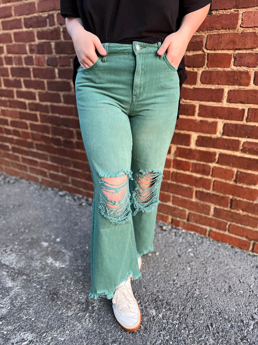 Distressed Light Weight Denim Straight Leg Jeans