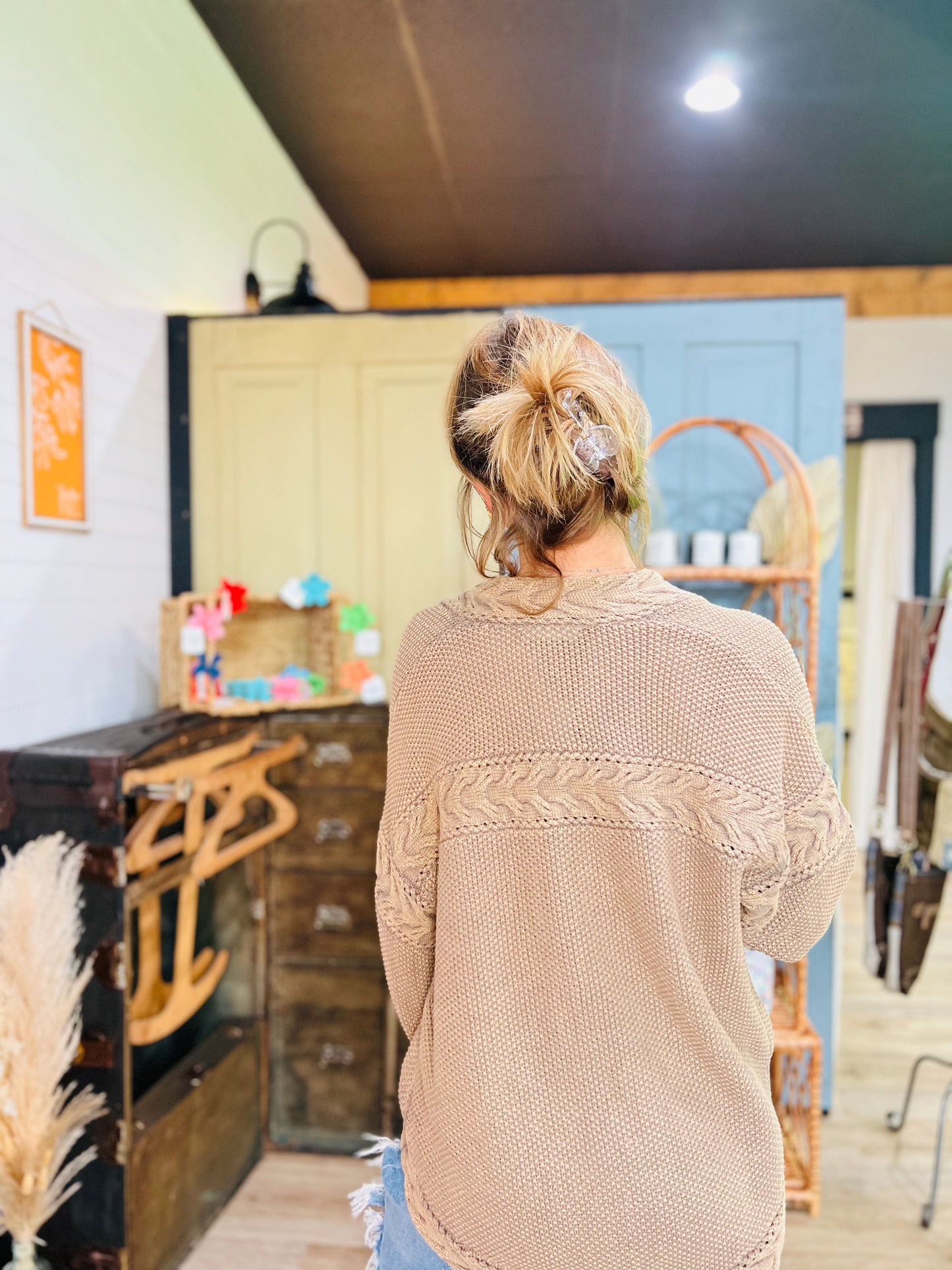 Cable knit Washed Cardigan