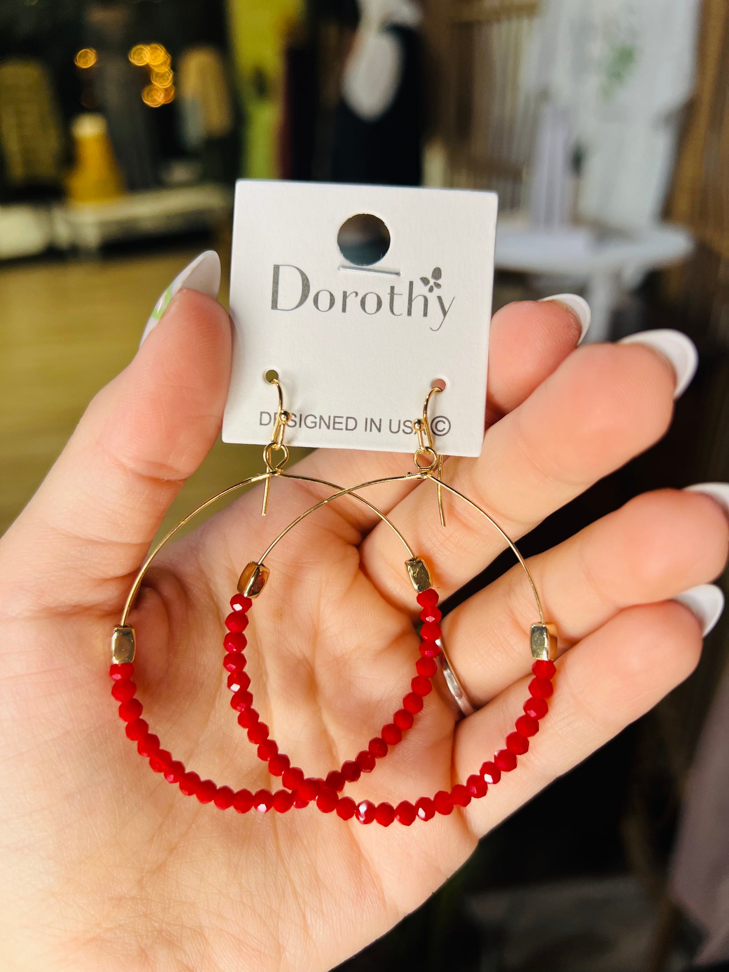 Gold Glass Bead Hoop Earrings