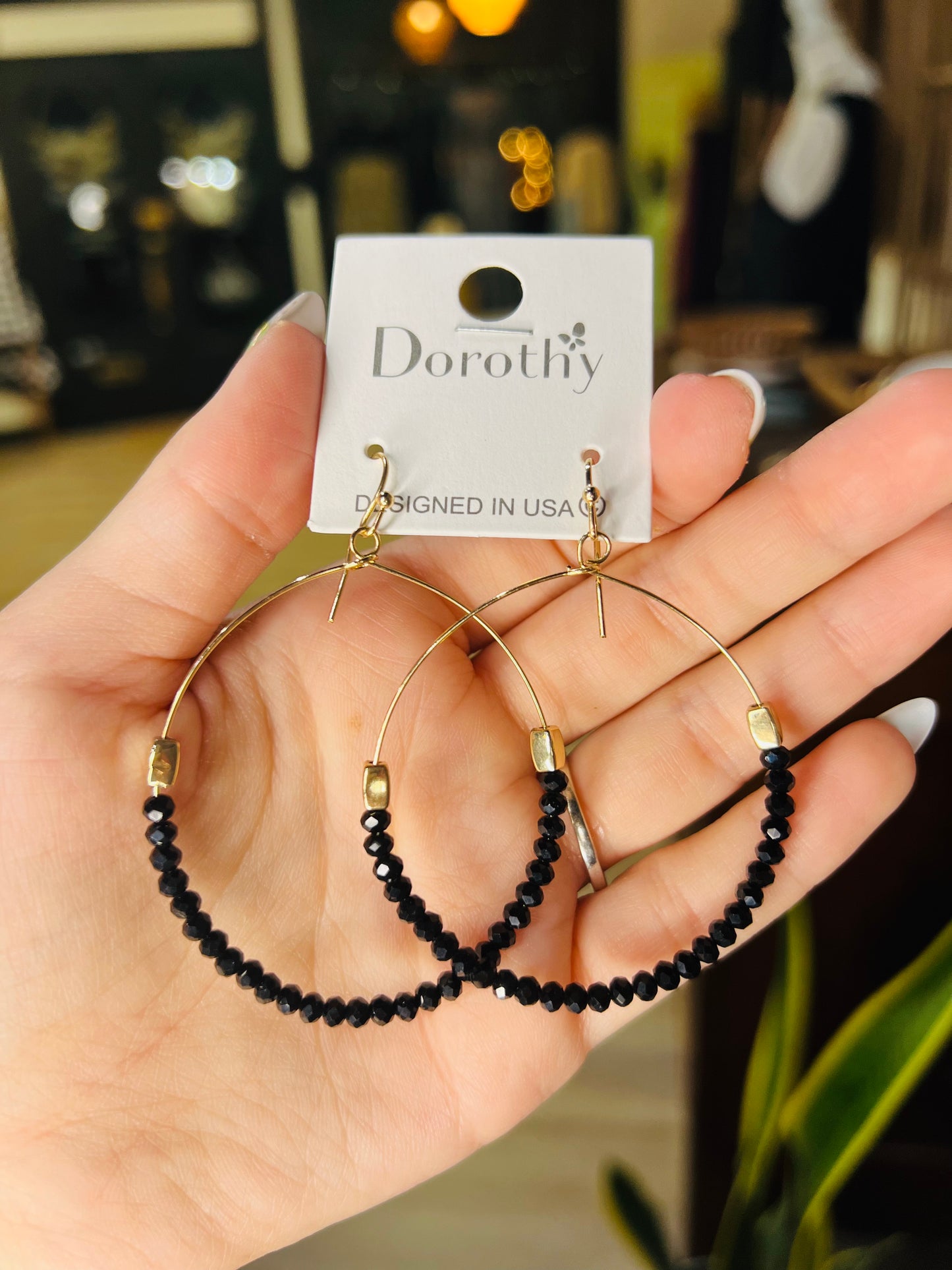 Gold Glass Bead Hoop Earrings