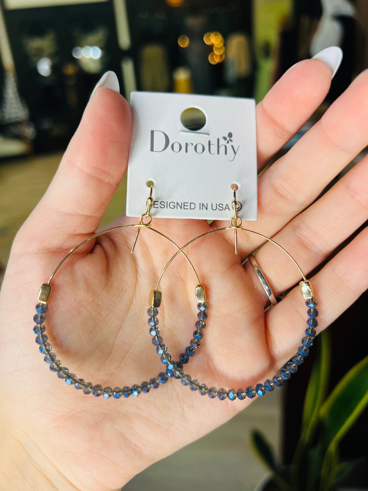 Gold Glass Bead Hoop Earrings