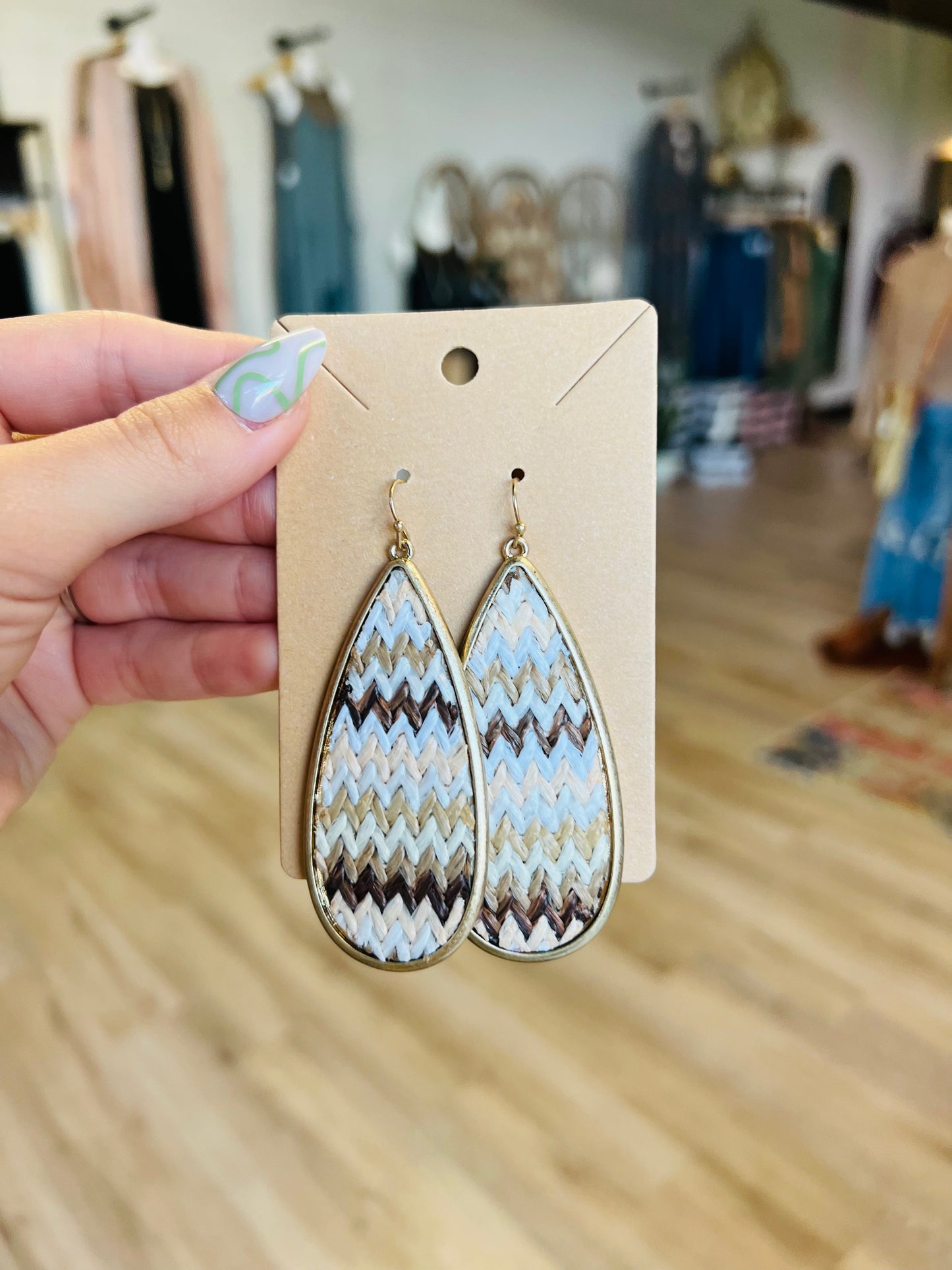 Raffia Design Teardrop Earrings