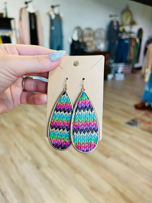Raffia Design Teardrop Earrings