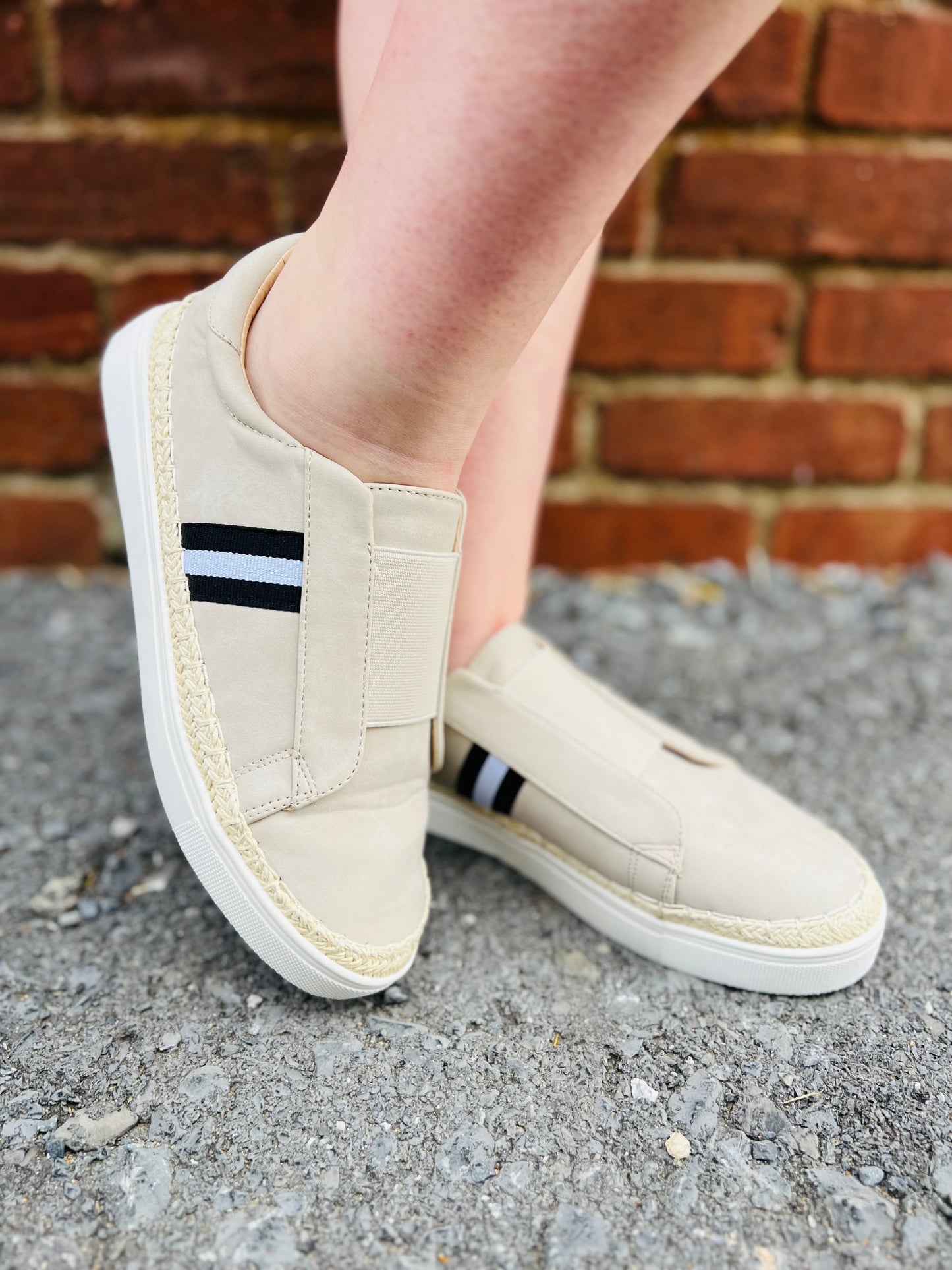 Double Stripe Slip On Sneakers