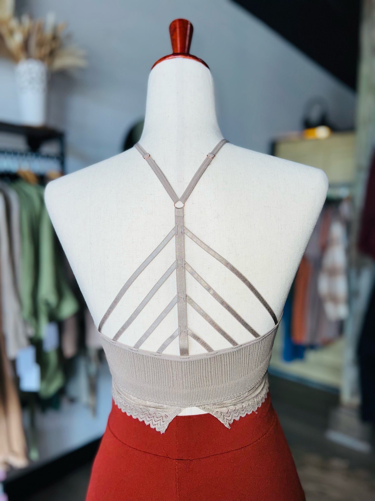 High Neck Crochet Lace Trim Bralette