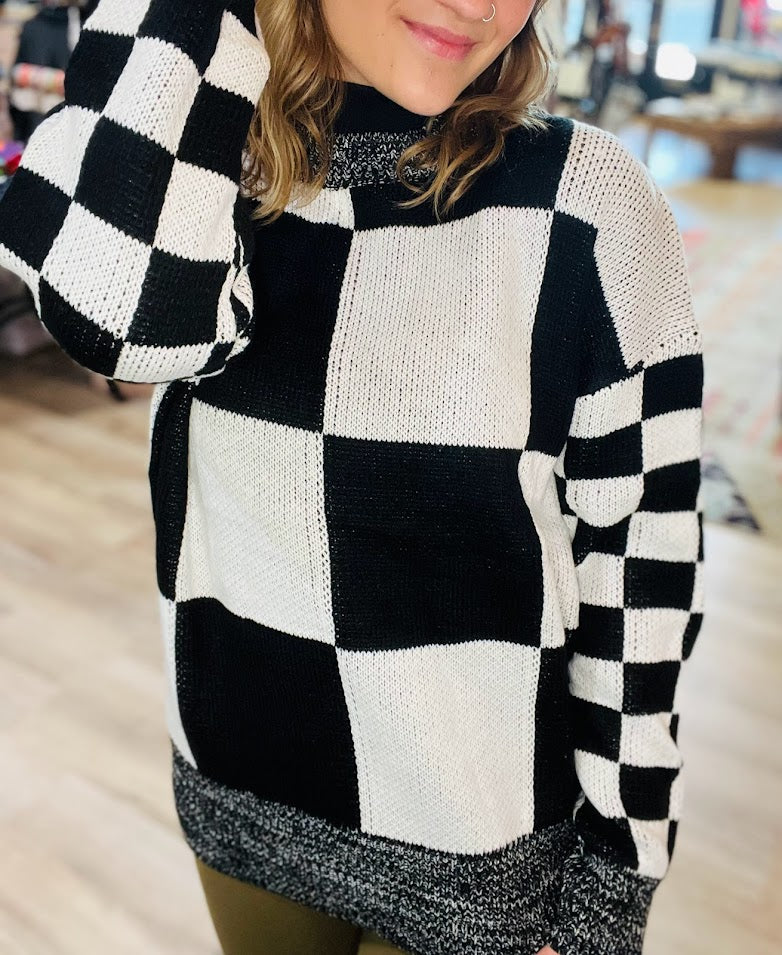 Checkered Print Drop Shoulder Sweater