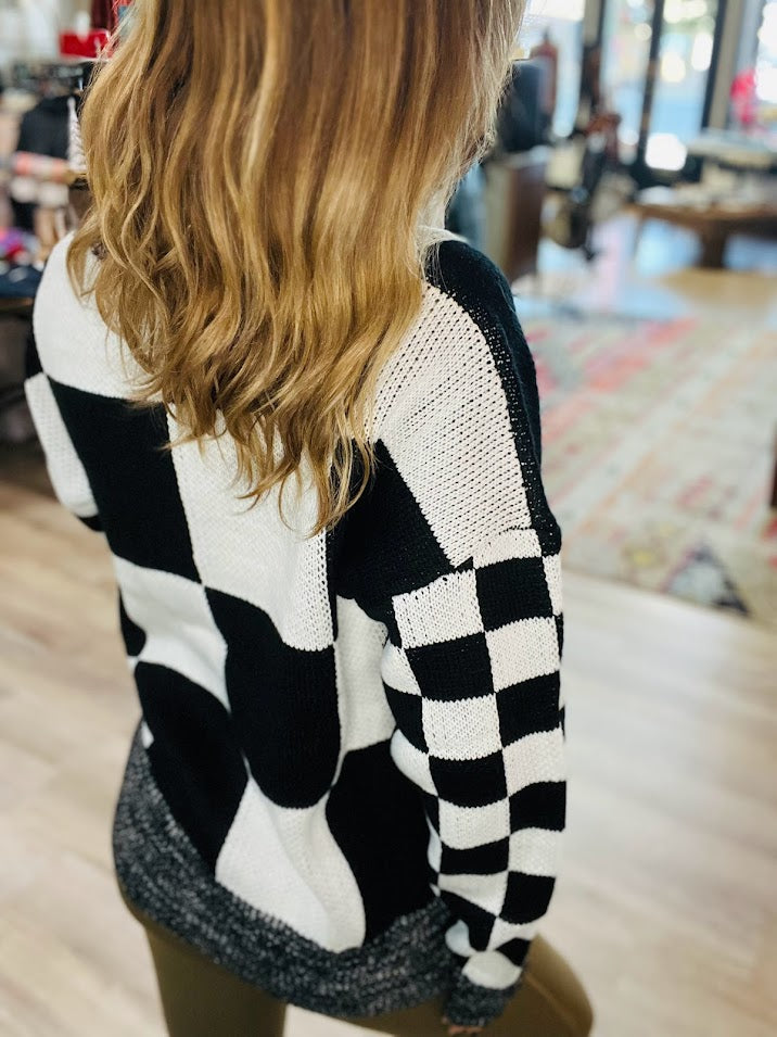 Checkered Print Drop Shoulder Sweater
