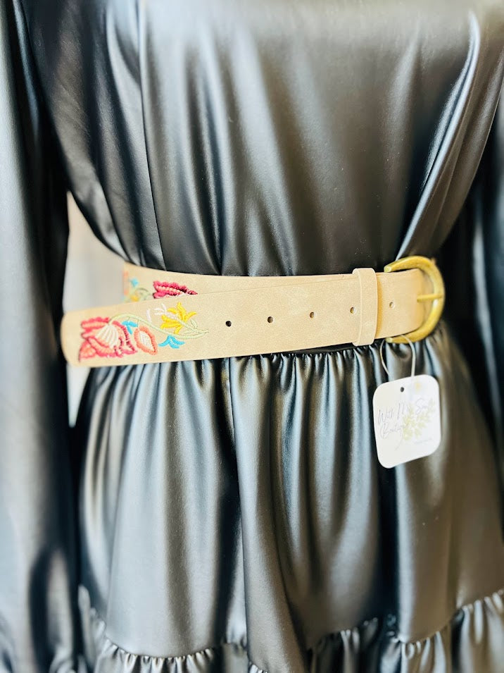 Flower Embroidered Statement Belt