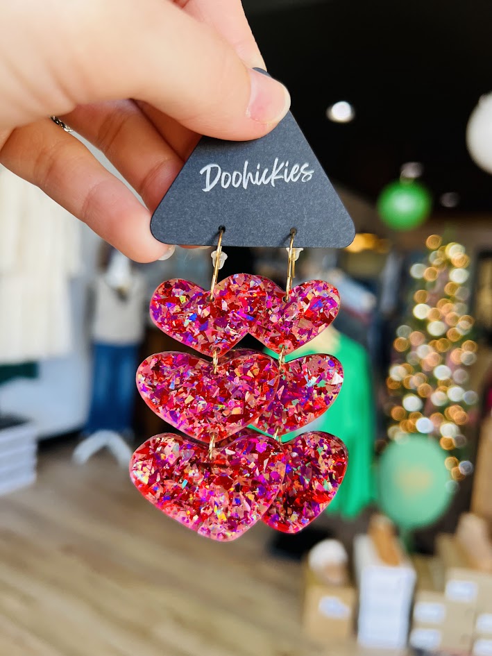 Glitter Waterfall Hearts | Valentine Earrings