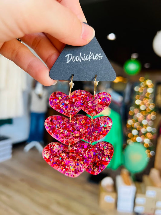 Glitter Waterfall Hearts | Valentine Earrings