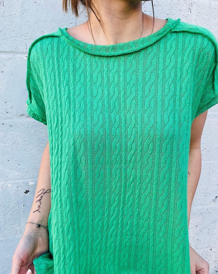Cable Knit Tee - Kelly Green