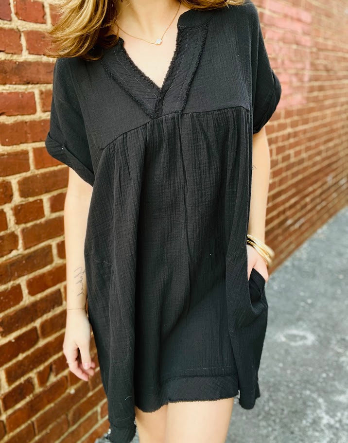 Raw Edge V Neck Dress