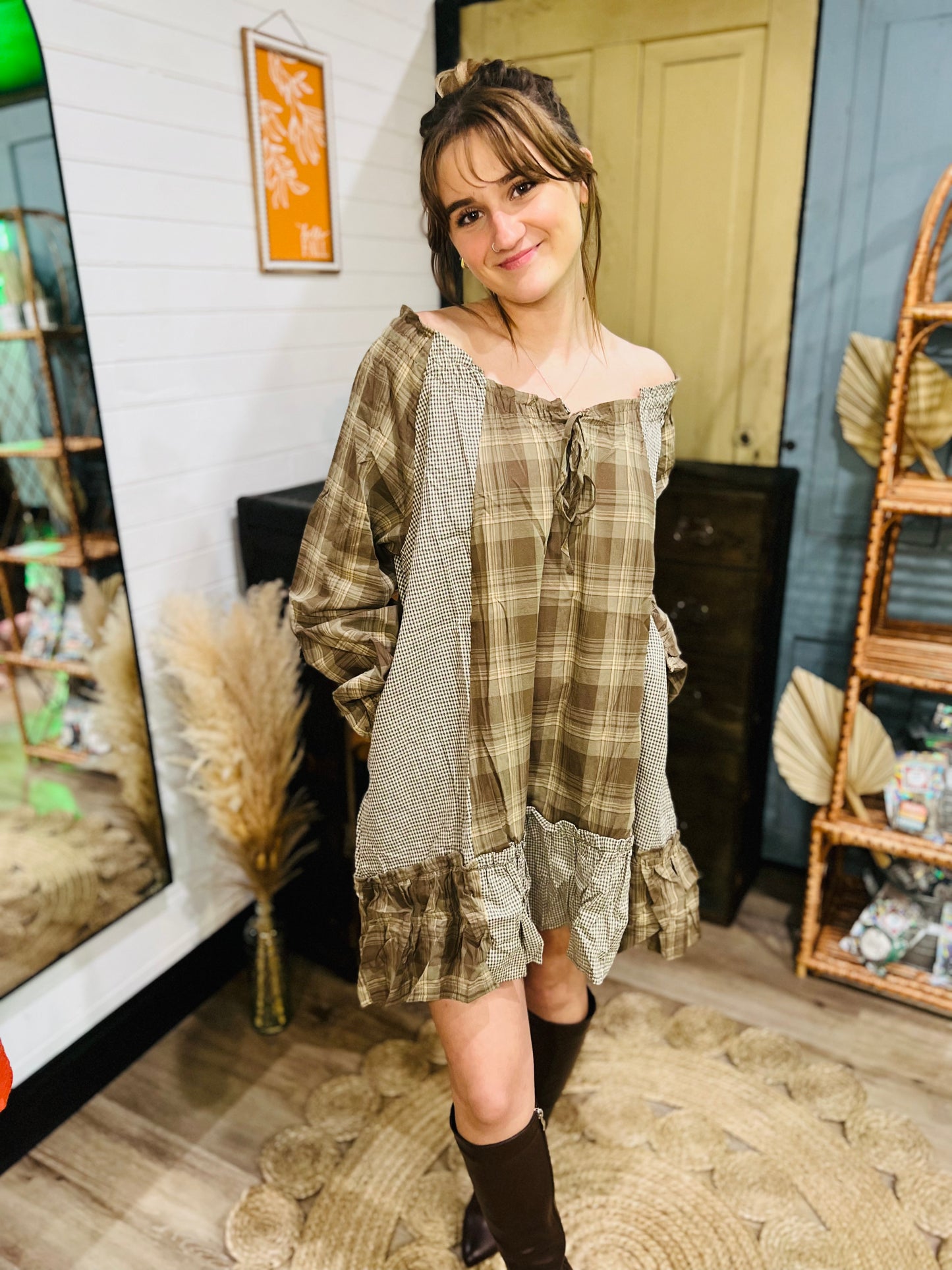 Plaid Ruffled Drop-Waist Babydoll Mini Dress