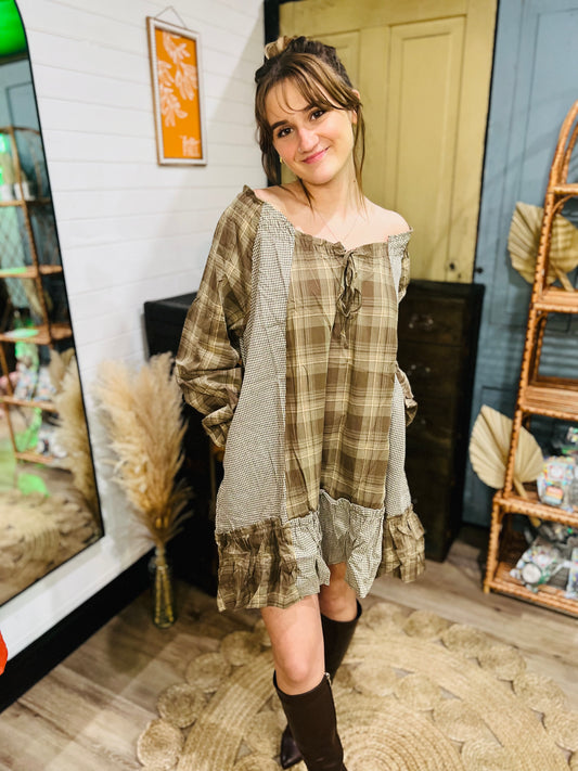 Plaid Ruffled Drop-Waist Babydoll Mini Dress