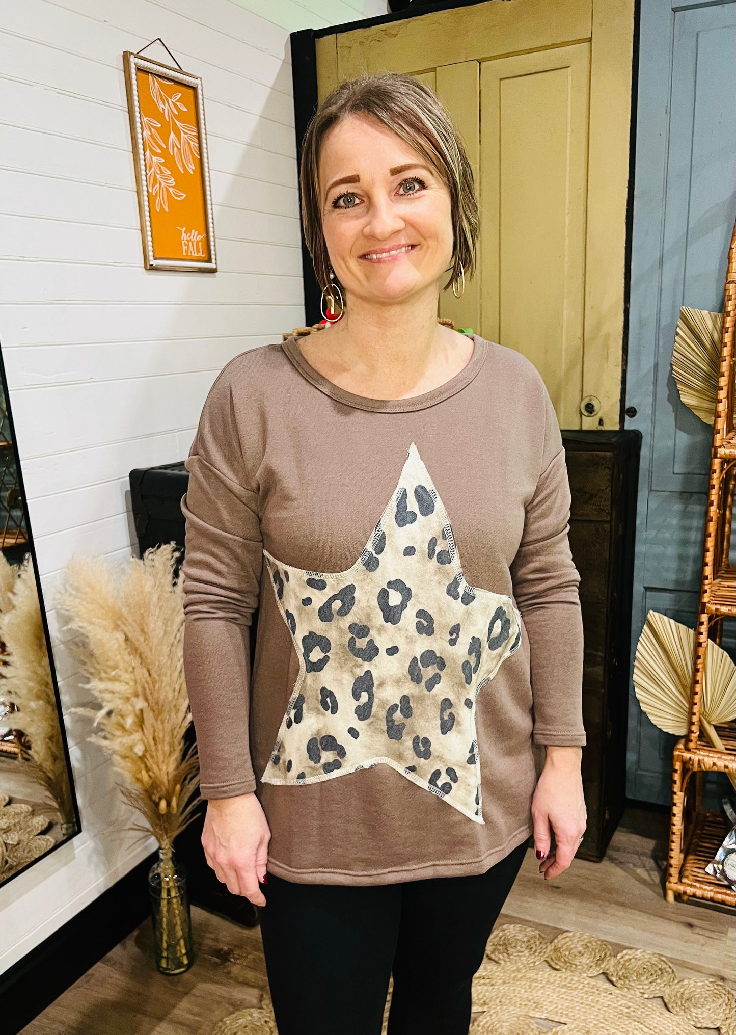 Animal Print Star Patch Fall Top