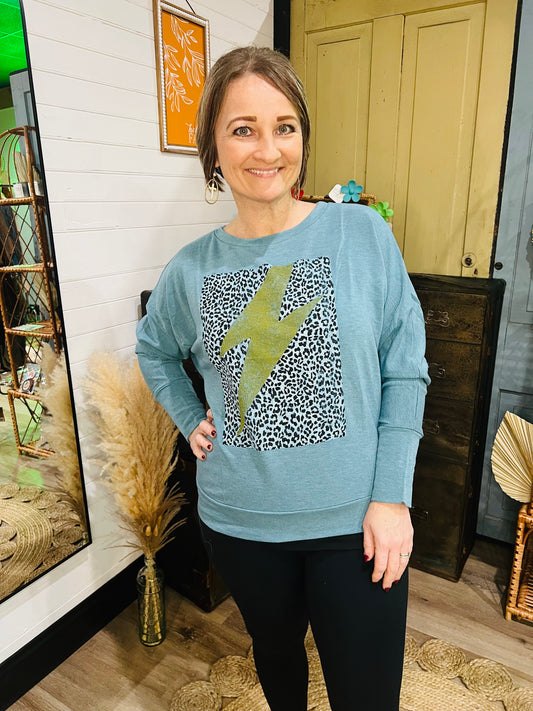 Teal Lightning Bolt Top