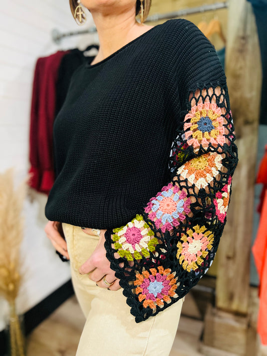 Crochet Floral Sleeved Top