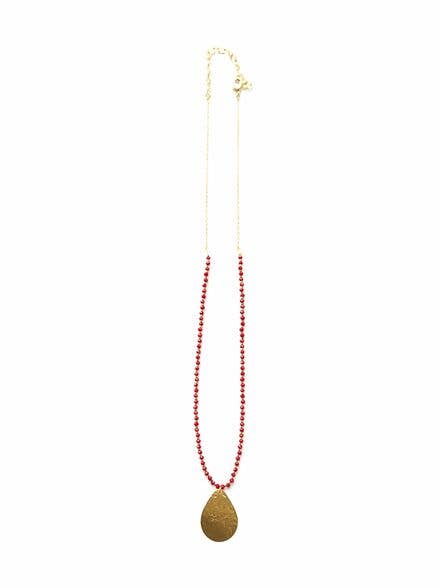 Red Sea | Beaded Pendant Necklace - Brass