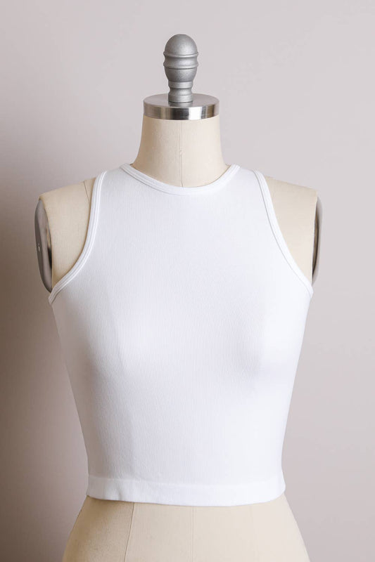 High Neck Racerback Tank - White