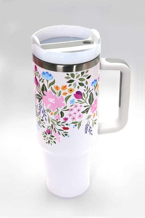 Floral | 40oz Stainless Steel Tumbler - White