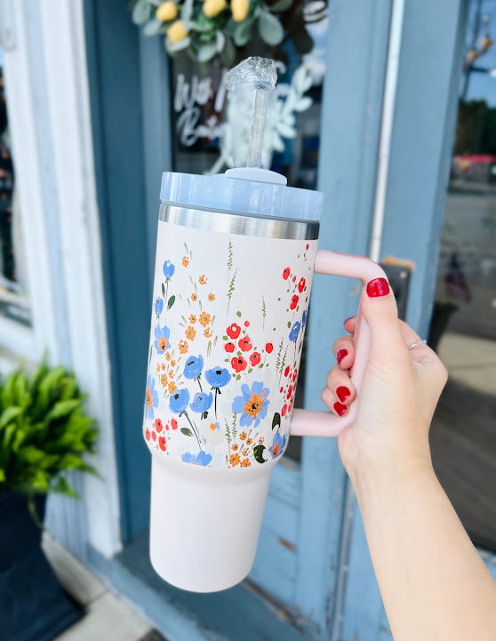 Floral | 40oz Stainless Steel Tumbler - Pink