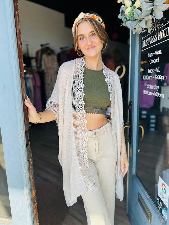 High Neck Crochet Lace Trim Bralette