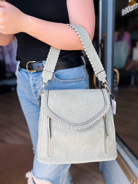 Lorelei Double Zip Whipstitch Crossbody - Pistachio