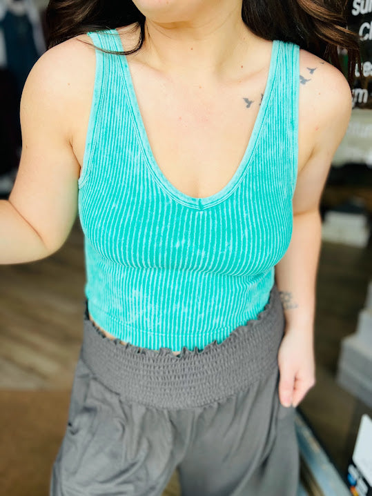 Ribbed Cropped Tank Top - Kelly Green