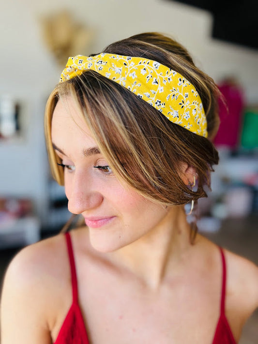 John 15 | Floral Trailing Vine Twist Headwrap - Yellow