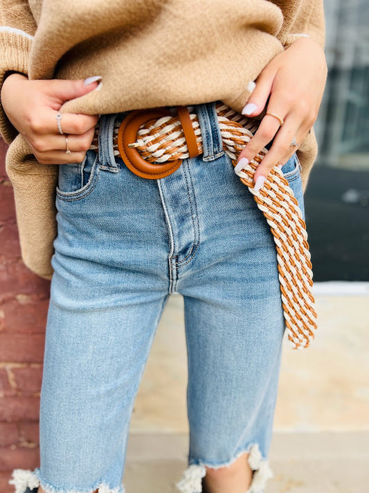 Two Tone Striped Braided Belt