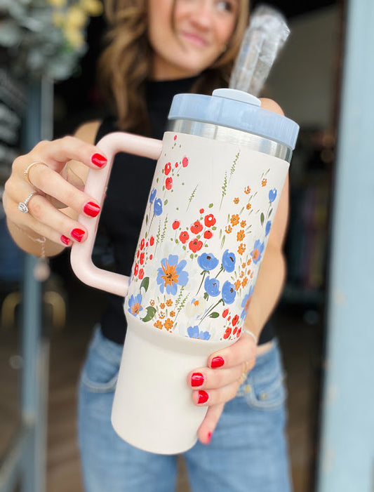 Floral | 40oz Stainless Steel Tumbler - Pink