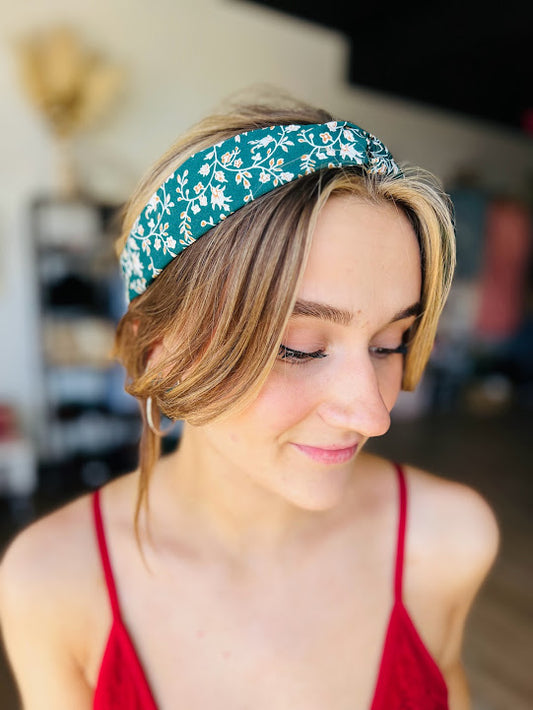 John 15 | Floral Trailing Vine Twist Headwrap - Emerald