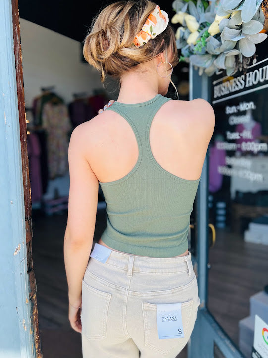 High Neck Racerback Tank - Olive