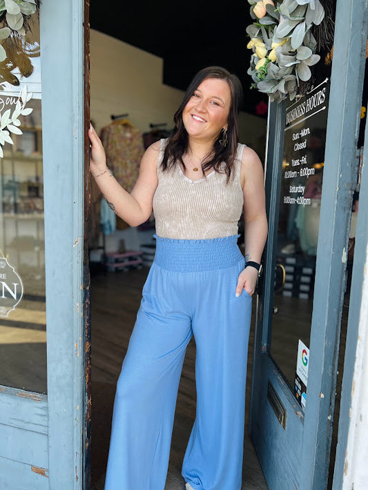 Smocked Waistband Lounge Pants With Pockets