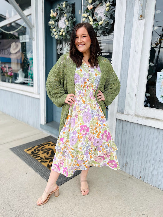 Give Me The Pastels | Floral Midi Dress - Curvy