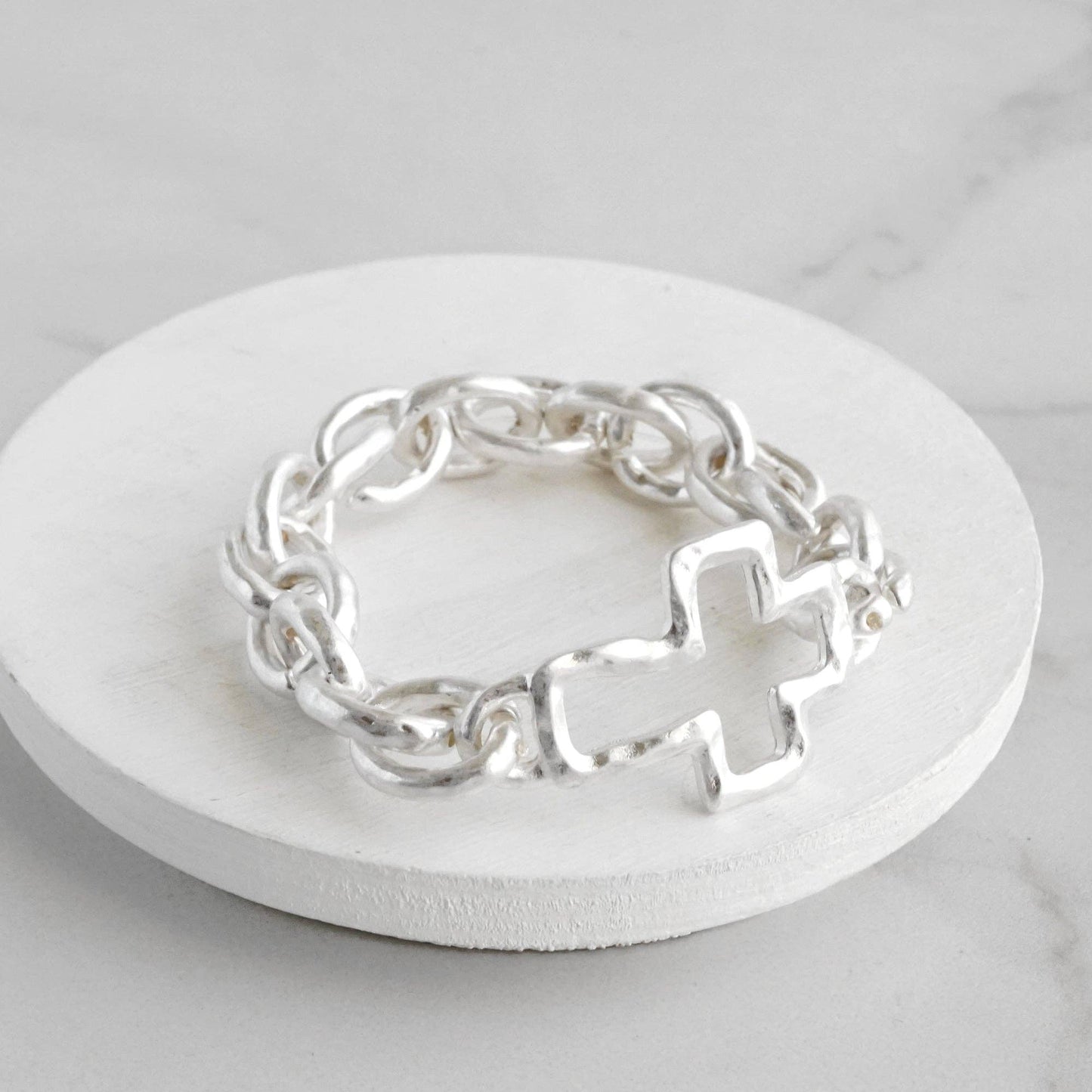 Chunky Chain | Cross Bracelet - Silver