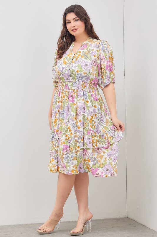 Give Me The Pastels | Floral Midi Dress - Curvy