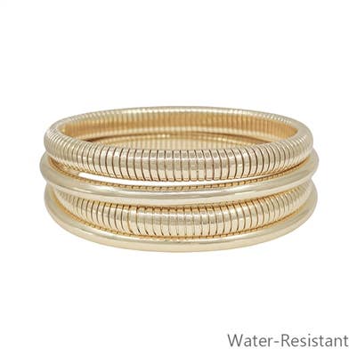 Gold Bangle and Ribbed Stretch Bracelet